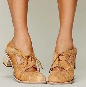 CUTOUT LACE-UP LEATHER HEEL OXFORD SHOES LOAFERS